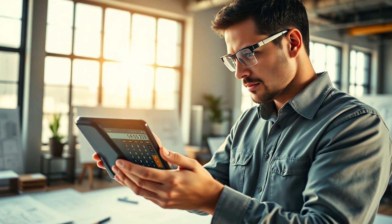 Calculate structural integrity with the frame calculator amidst architectural blueprints.
