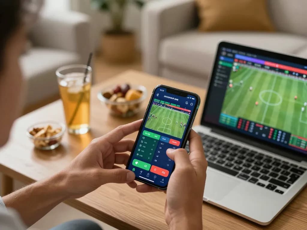 yowesjp mobile sports betting session with user engaging on a smartphone in a cozy home setup
