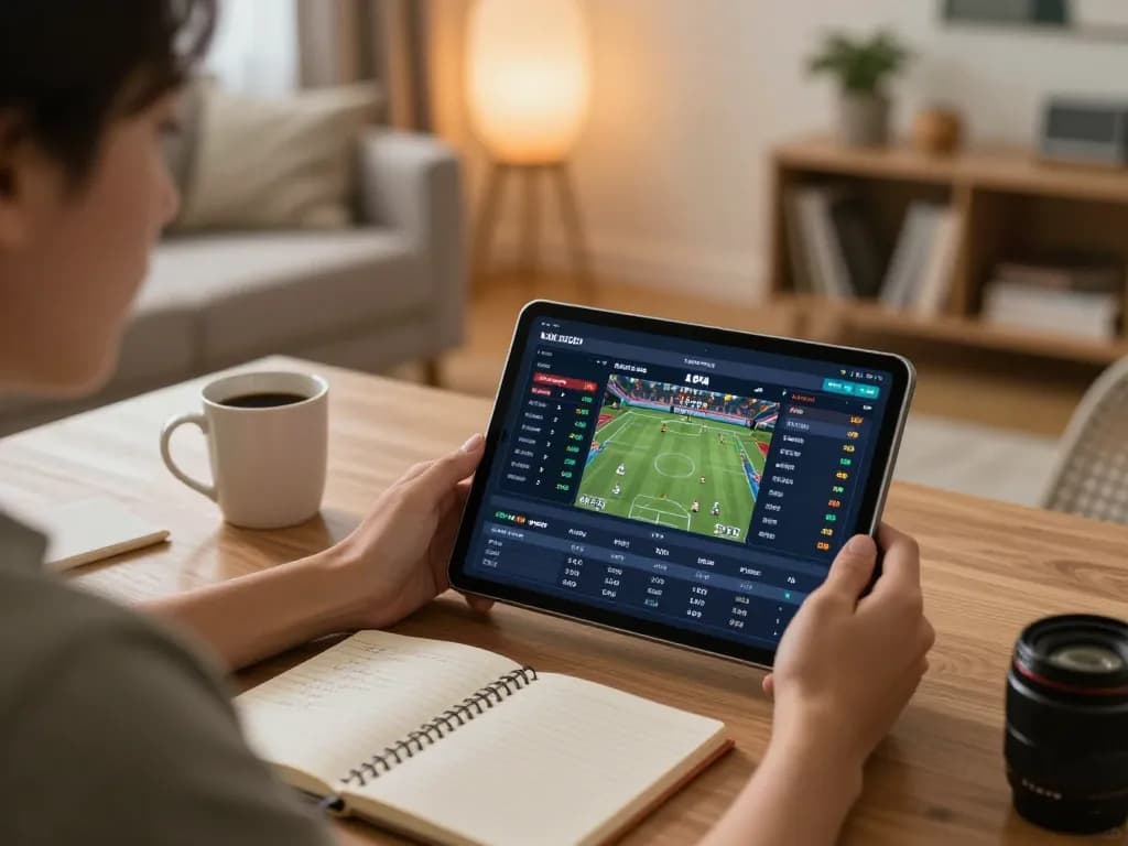 DABET offers engaging sports betting strategies in a cozy home setting with a focused player.