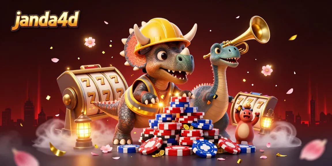 janda4d merayakan keberuntungan dengan triceratops membangun tumpukan chip poker di kasino virtual