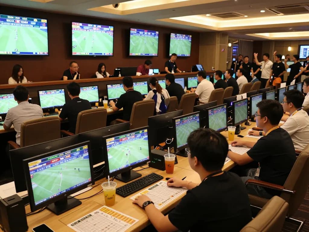 Suasana menarik dari lounge taruhan olahraga Toto Macau dengan penjudi yang berdedikasi menganalisis acara langsung.