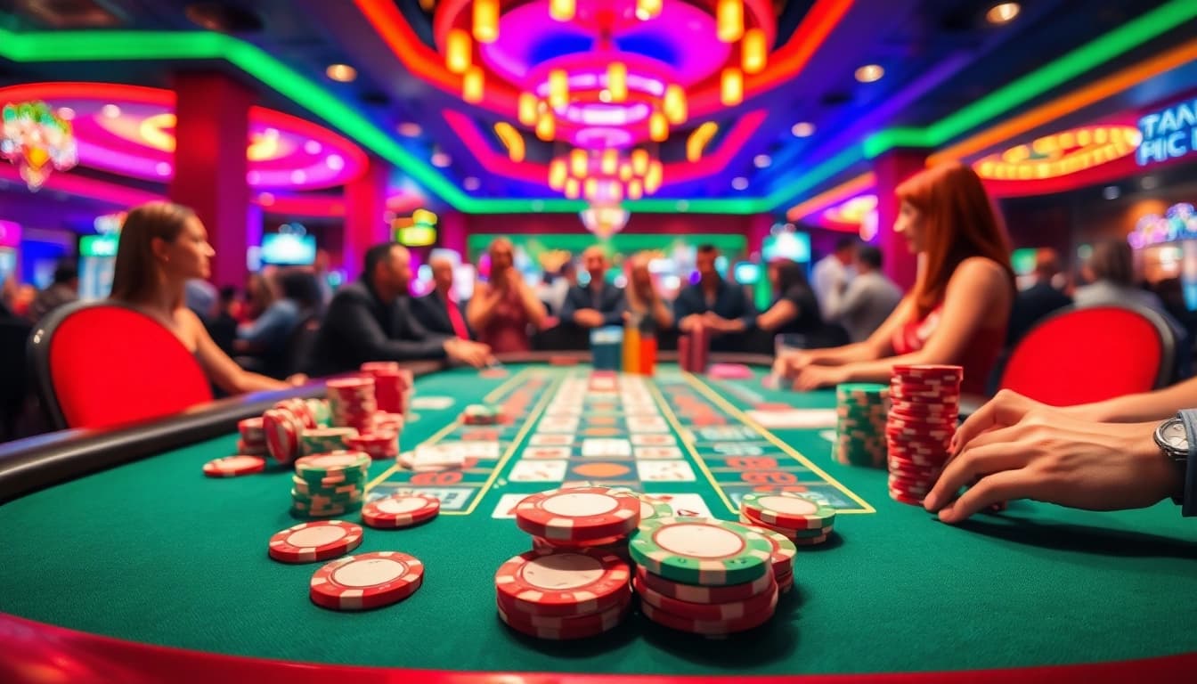 Spielen Sie Casino mit bunten Chips und Karten in einem ansprechenden Ambiente