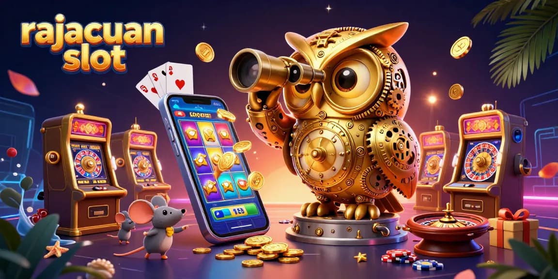 Rajacuan slot menampilkan burung hantu emas dengan elemen permainan slot yang dinamis dan menarik.