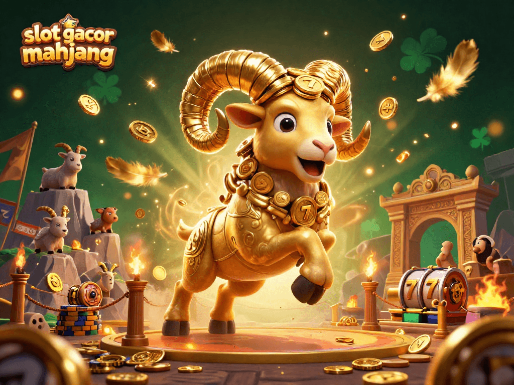 Engage with the thrilling slot gacor mahjong atmosphere featuring a golden ram at a dynamic casino arena.