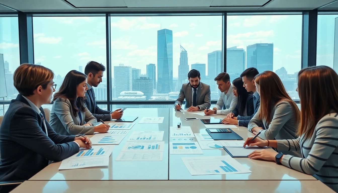Illustration of Acquisition Planning strategies in a dynamic business meeting environment.