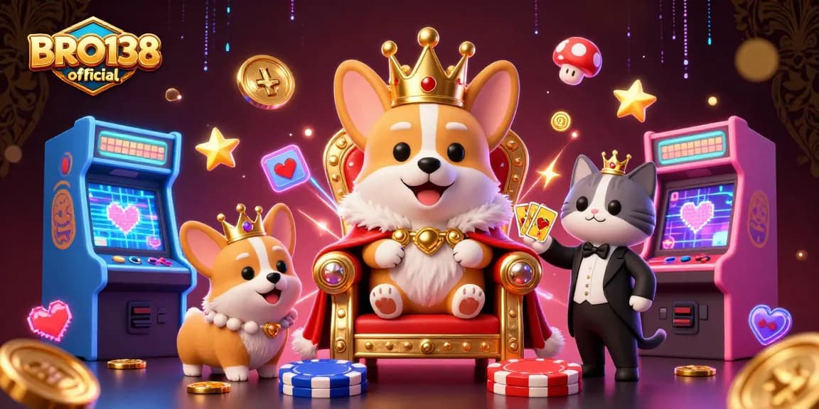 Engage with the thrilling atmosphere of BRO138 official, where a royal corgi presides over gaming excitement.