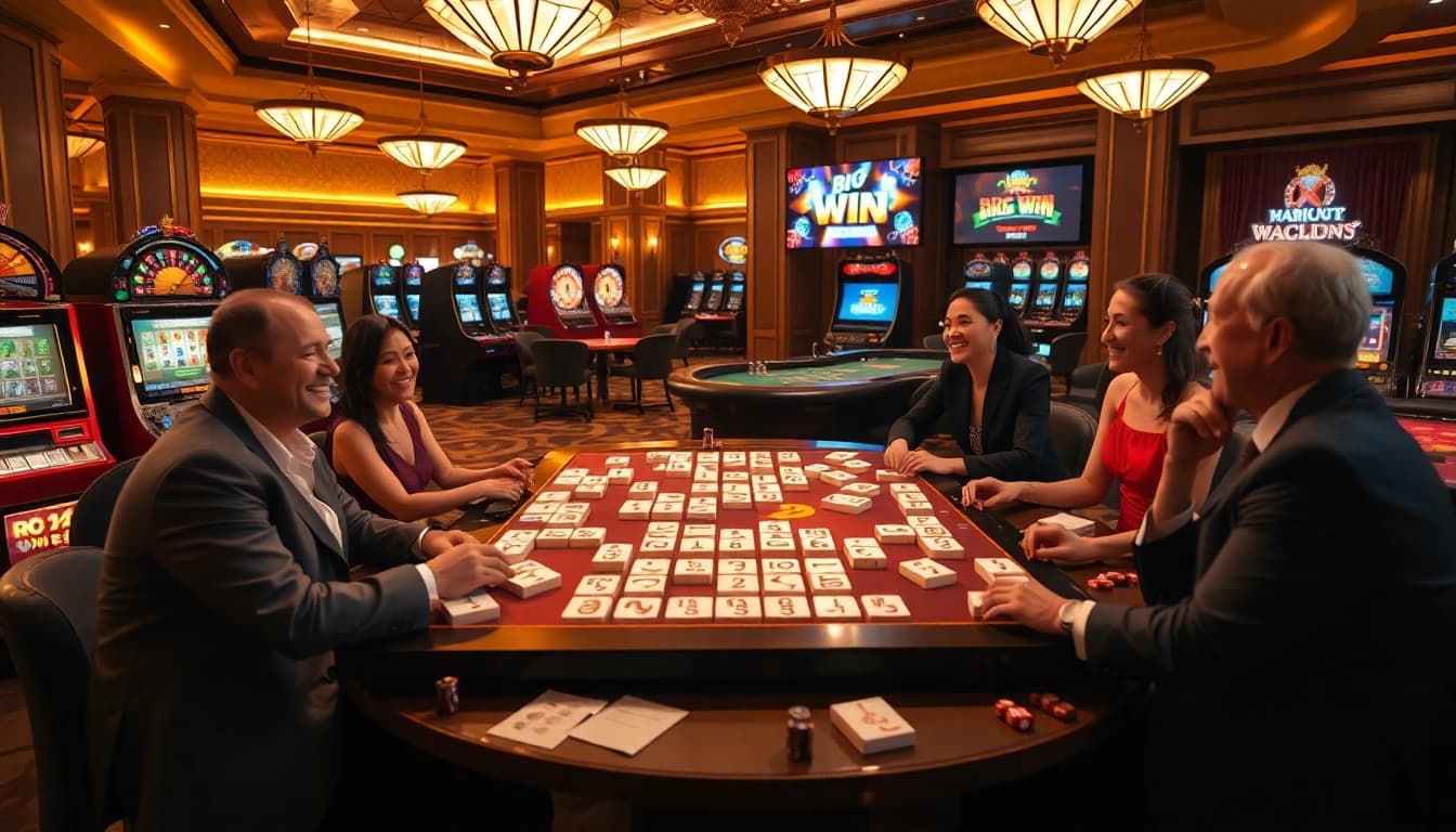 Experience the excitement of mahjong ways 2 at a bustling casino table filled with vibrant gaming elements.