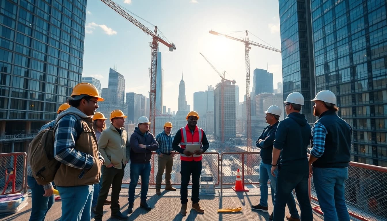 Project managed by a New York City Commercial General Contractor showcasing teamwork on a construction site.