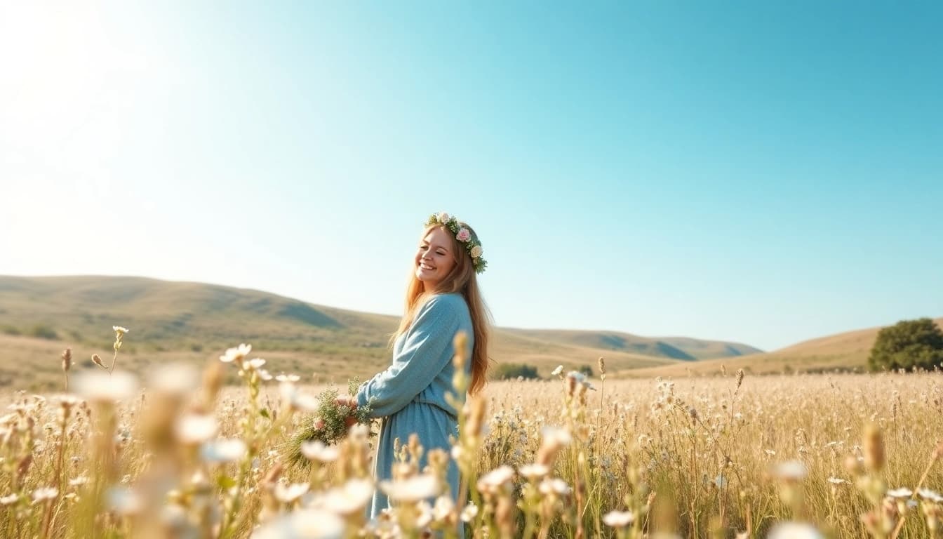 Experience light & airy photography with a couple embraced in a sunlit field, capturing romance and joy.