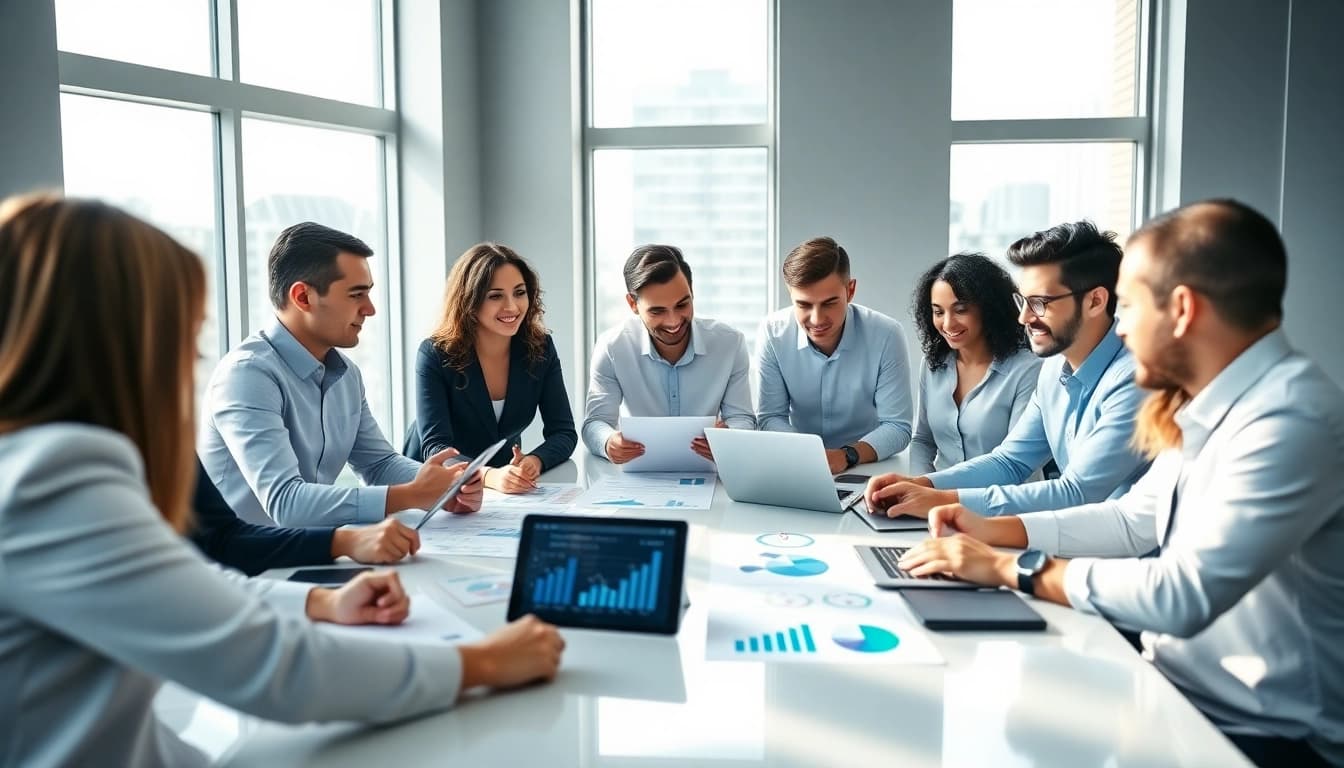 Visualize competitive intelligence strategies in a professional teamwork environment.