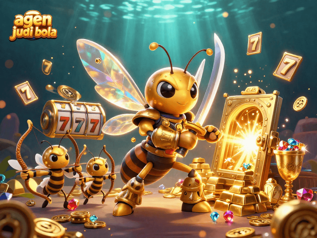 Engage in thrilling agen judi bola action with a dazzling scene of golden samurai hornets and slot elements.