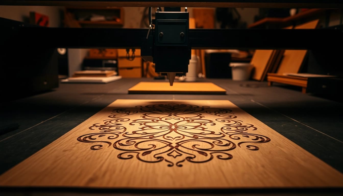 Cutting designs from the dxf file for laser cutting on wood materials.