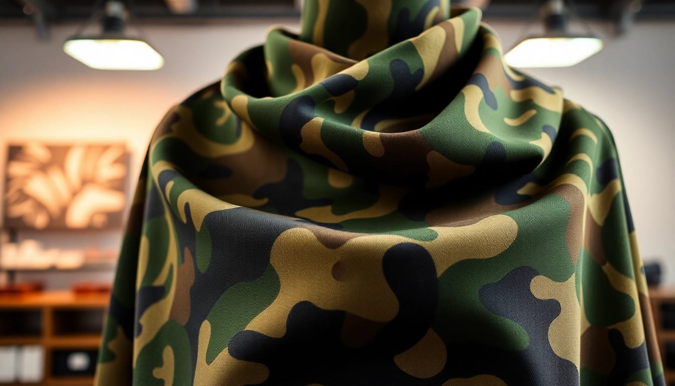 Creëren met katoen met legerprint; army print stof voor mode en interieur.