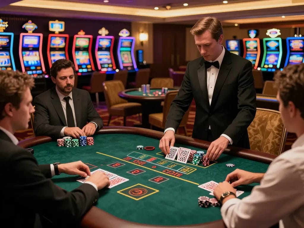 Players at a blackjack table making bets at rr88c casino, highlighting high-stakes gaming.