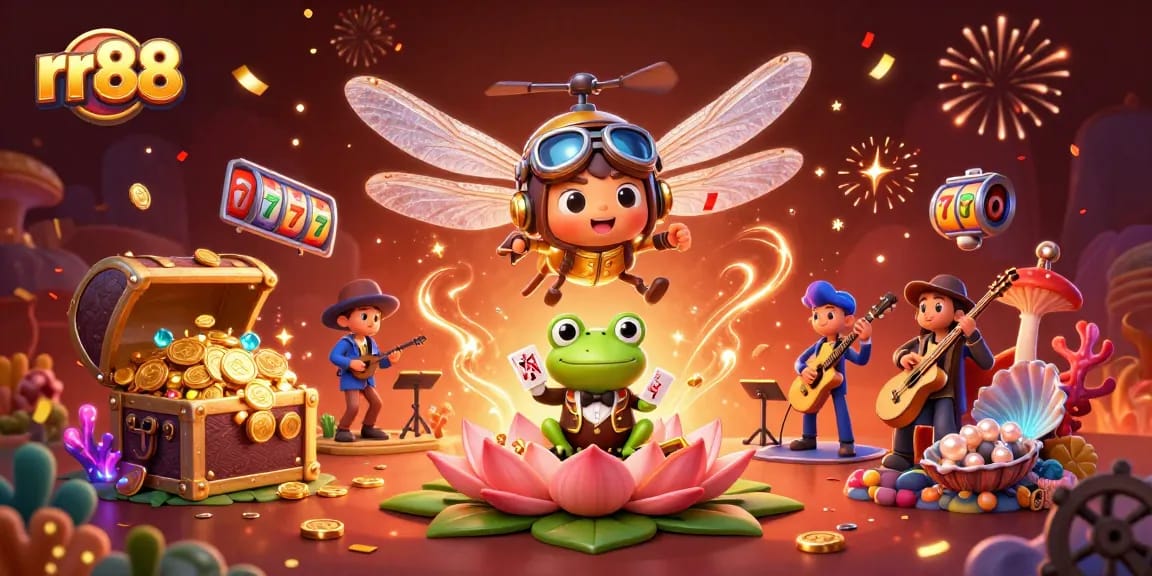 Play fun games at rr88’s vibrant lily pad casino with a jazzy frog dealer.