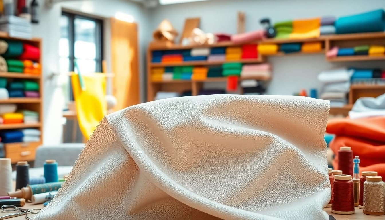 Canvas kopen: kleinschalige ambacht met kleurrijke canvasstoffen en naaimaterials.