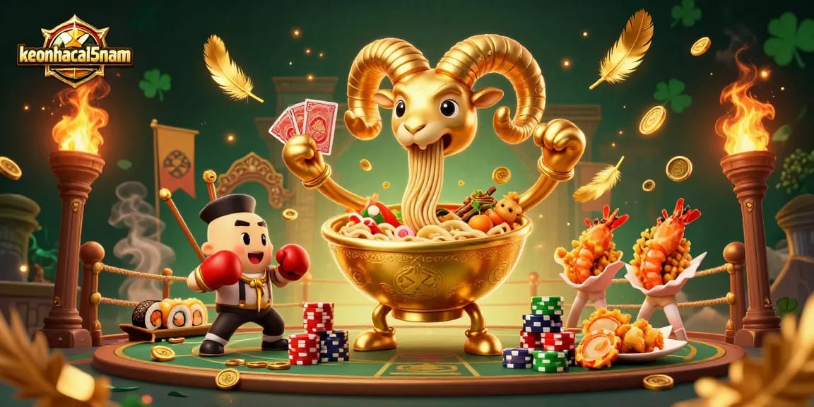 Engage with keonhacai5nam's vibrant gambling scene featuring animated casino characters and dynamic betting elements.