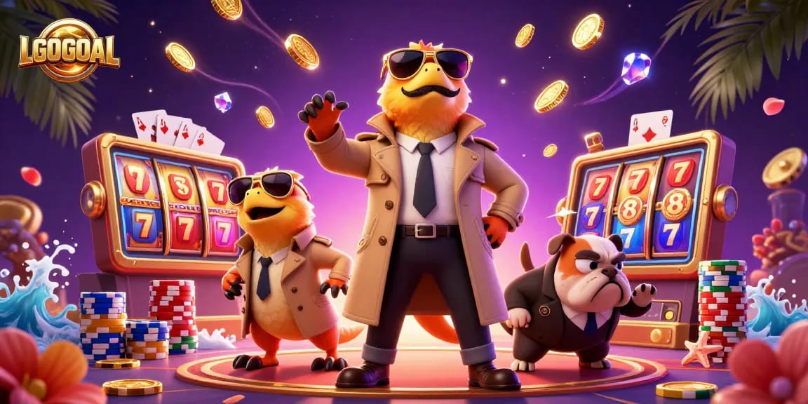 Experience LGOGOAL's thrilling slot games with dynamic raptors and sparkling casino elements.
