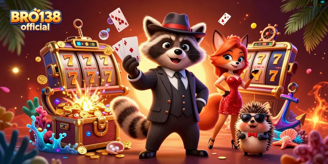 Experience thrills at BRO138 official with vibrant casino characters and slot games in action.