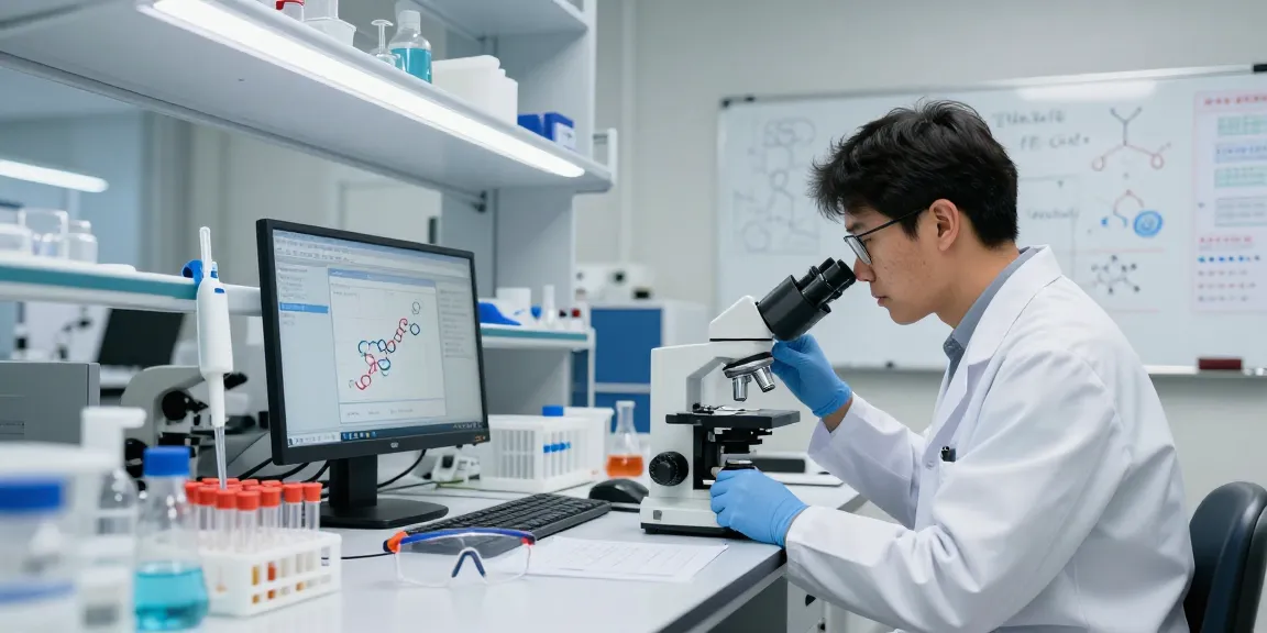 USA peptide supplier examining peptide samples in a modern laboratory setting.