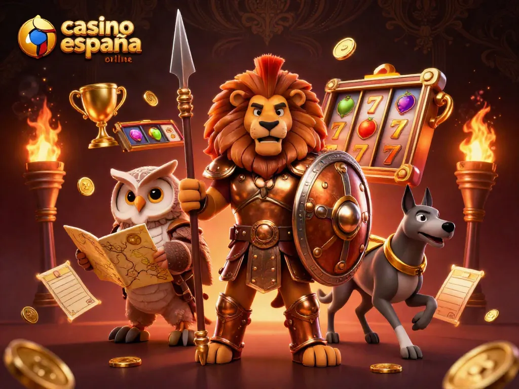 Experimenta los mejores juegos en casino España online con una imagen de acción dinámica y premios dorados.