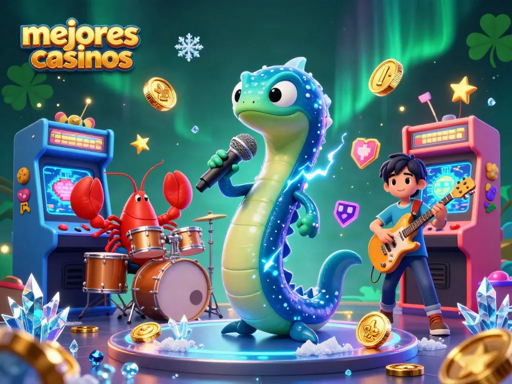 Jugando en los mejores casinos, con una anguila eléctrica y una banda en un escenario marino.