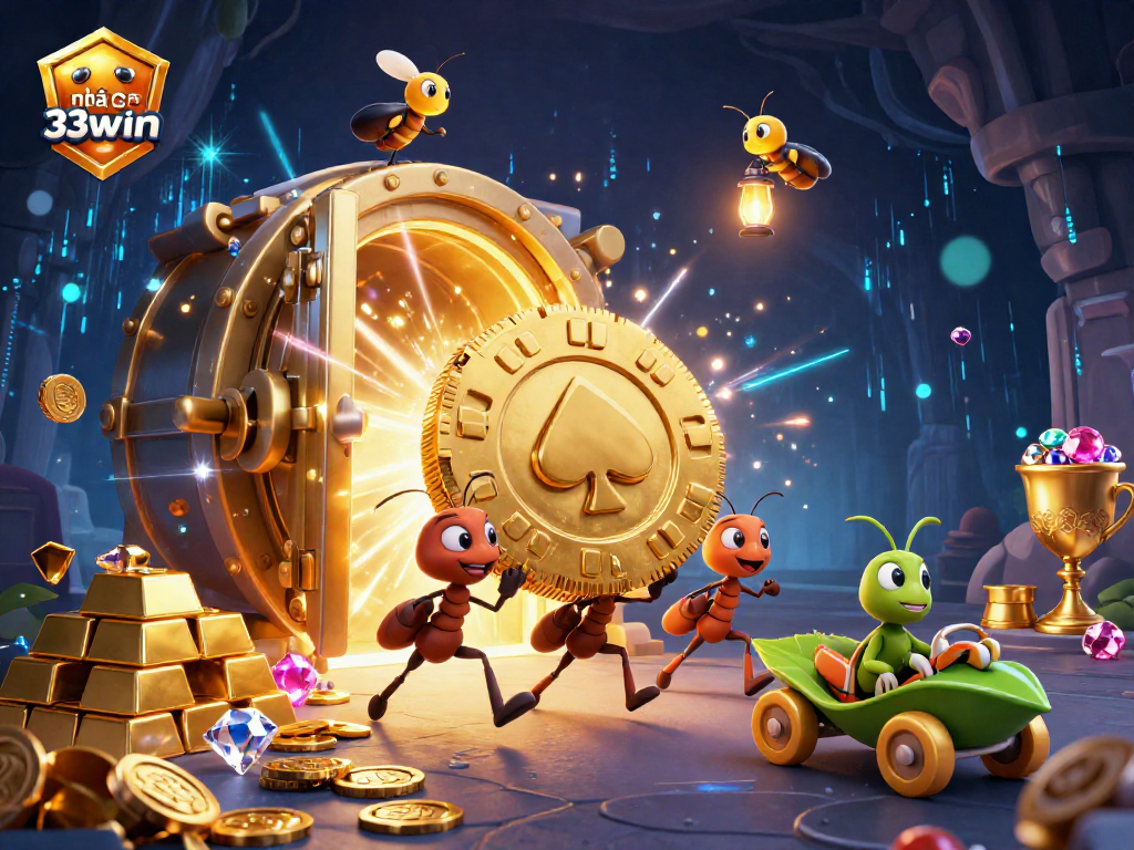Experience the thrill of nhà cái 33win in this vibrant 3D casino scene featuring animated characters and dynamic elements.