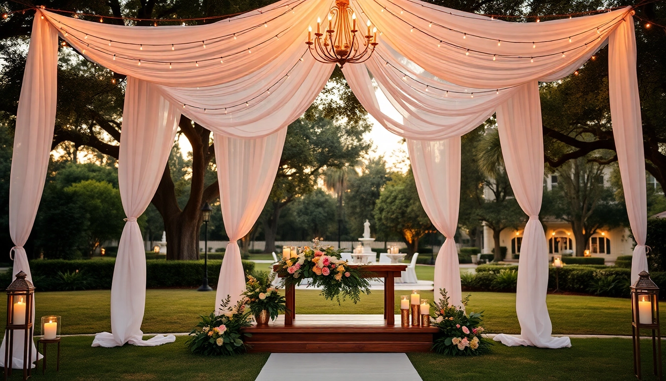 A stunning decor scene at a Jacksonville Wedding Venue with floral arrangements and ambient lighting.