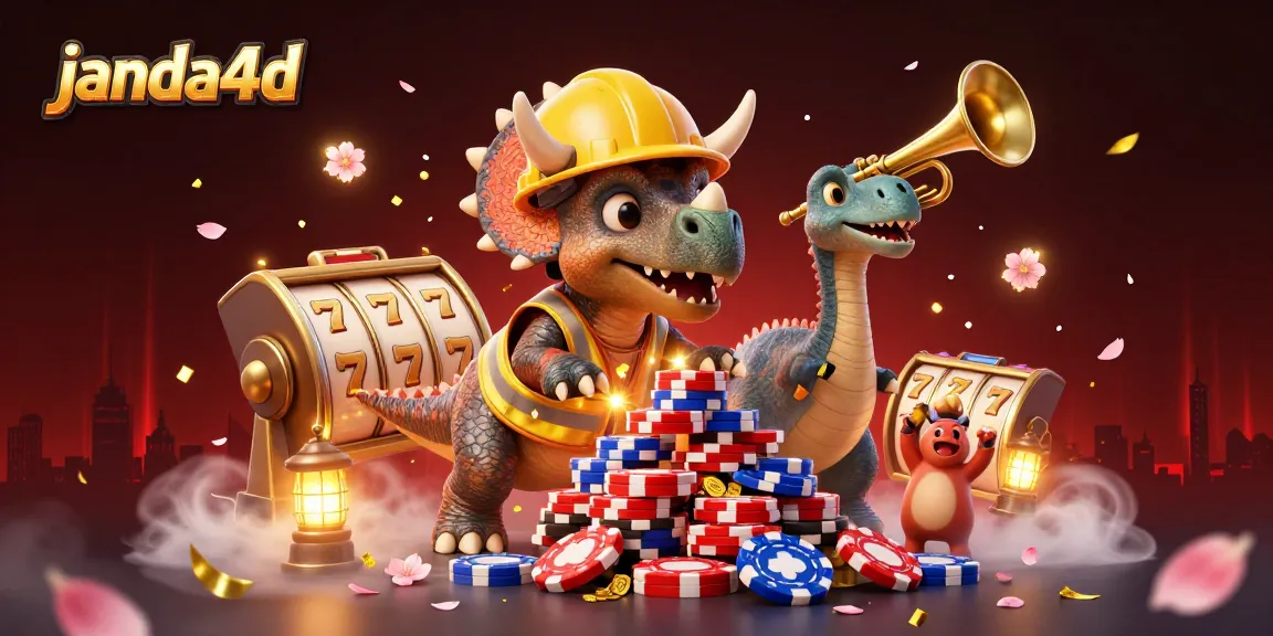 janda4d merayakan keberuntungan dengan triceratops membangun tumpukan chip poker di kasino virtual