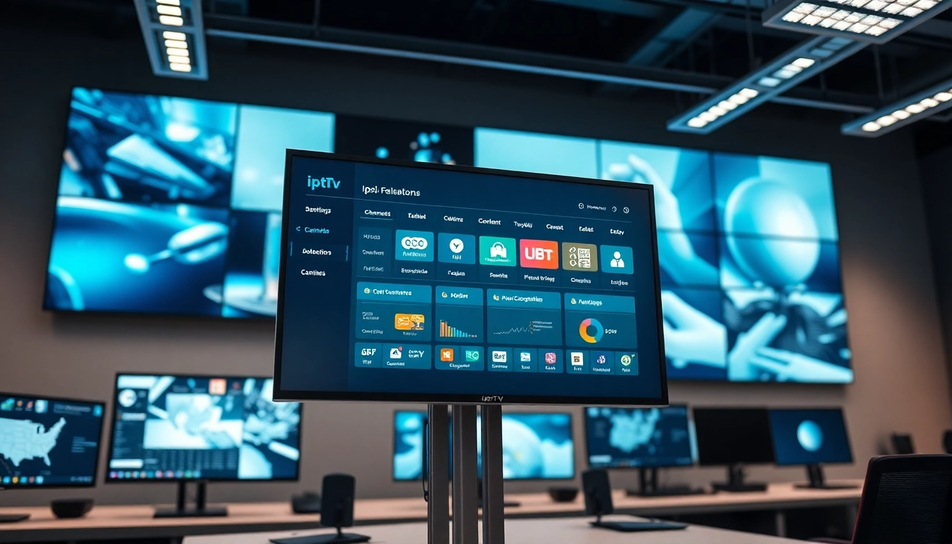 Explore the IPTV panel interface in a sleek digital workspace featuring analytics and channel selections.
