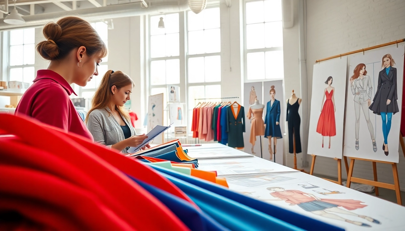 Inspire creativity in Fashion with designer analyzing trends in a vibrant studio