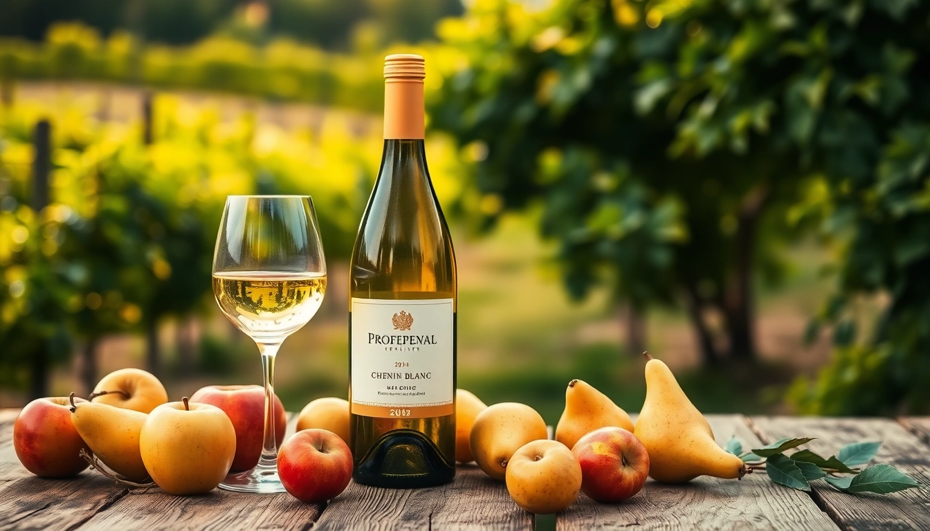 Enjoying a glass of Chenin Blanc wine surrounded by fresh fruits in a vineyard setting.