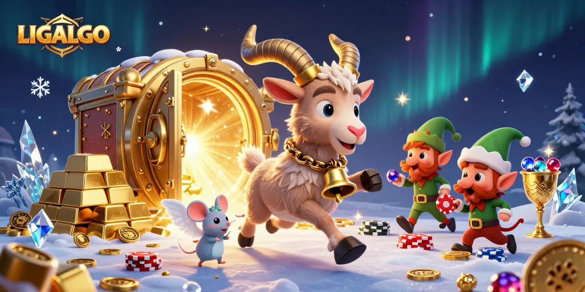 LIGALGO showcases excitement with a festive scene of Krampus in a casino, featuring dynamic gambling elements.