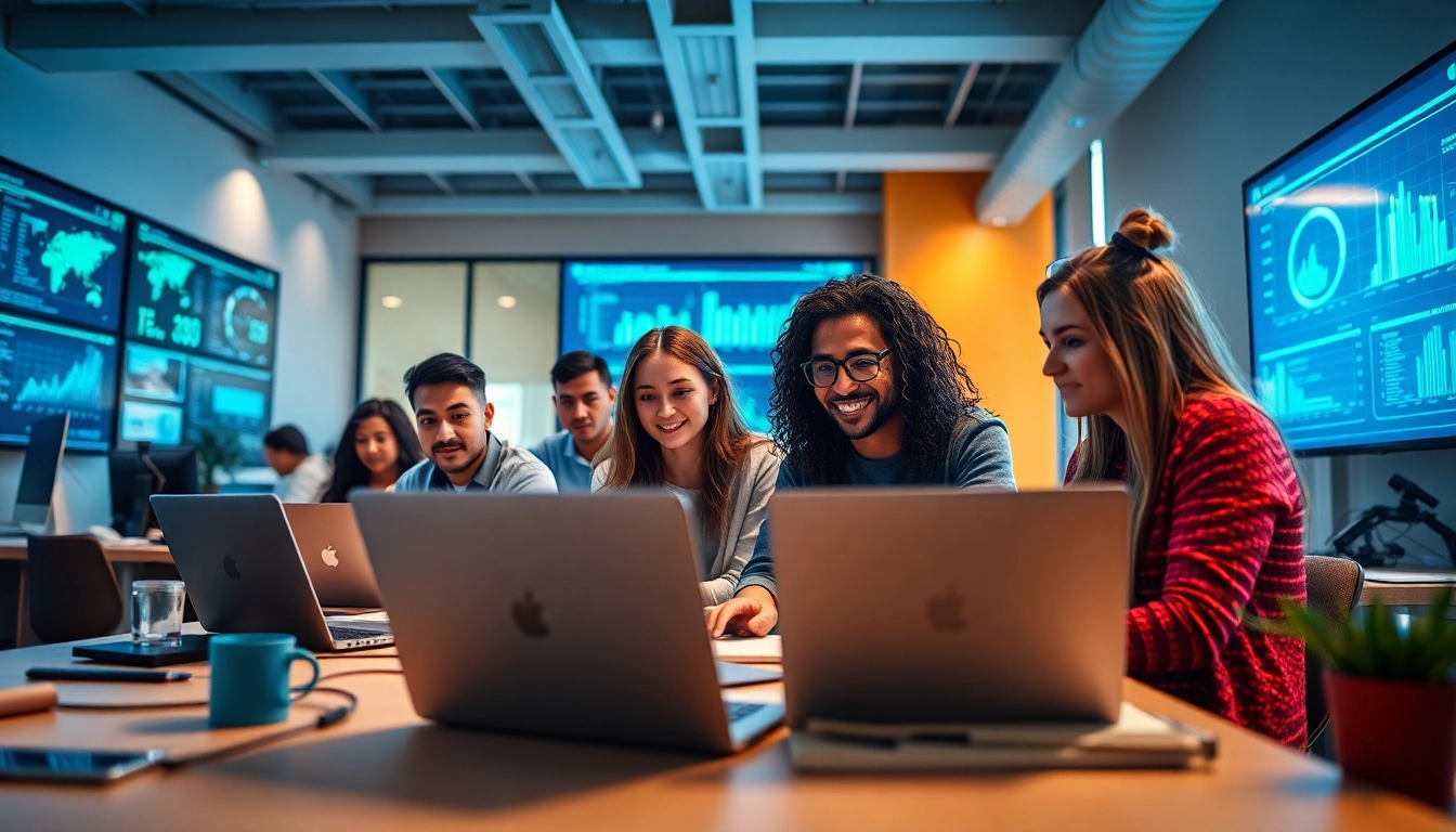 Utilizing various ai tools in a modern workspace with teamwork.
