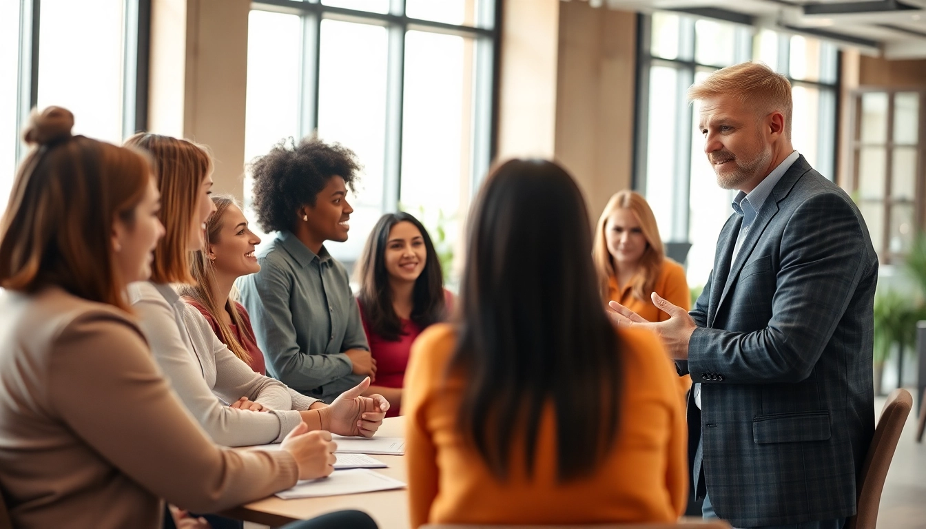 Engaging business coaching near me session featuring a diverse team collaborating effectively.