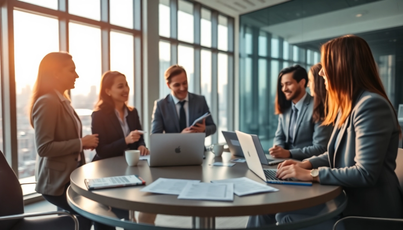Corporate Event Planners collaborating in a modern office, emphasizing teamwork and creativity.
