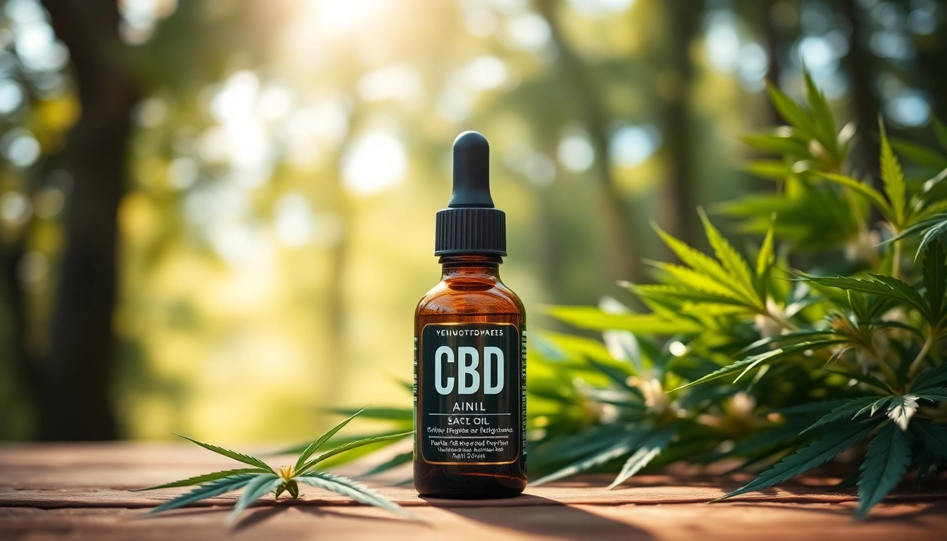 Bruk cbd olje med en dråpeteller, omgitt av hampblader, på en lyst treoverflate.