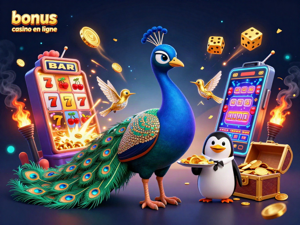 Profitez de bonus casino en ligne éclatants avec un paon aristocratique, un pingouin majordome, et un colibri aux ailes de diamant.