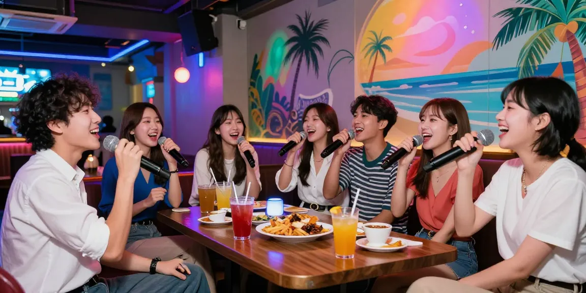 Enjoy karaoke at https://www.magic4karaoke.com/ with friends in a vibrant Jeju nightlife bar filled with music and laughter.
