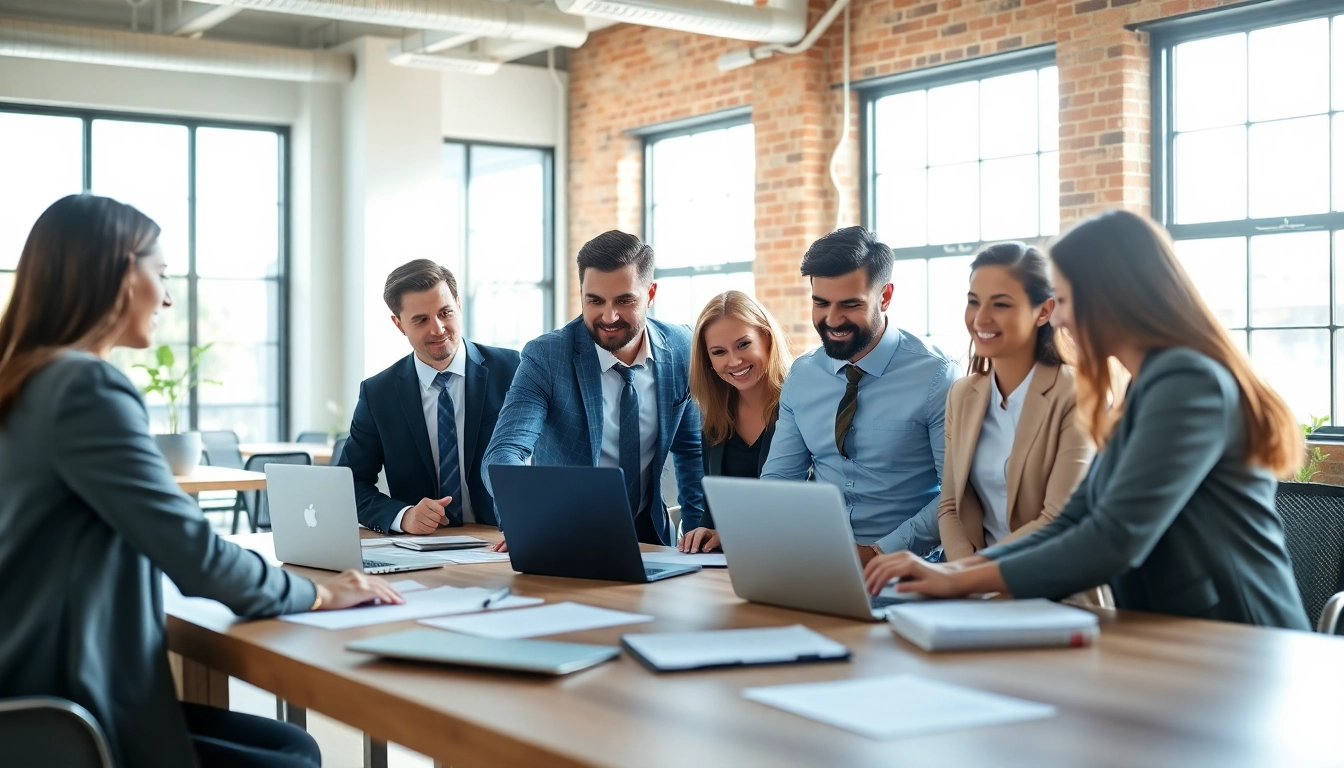 Engaging teamwork reflecting US startup support in a bright, modern office setting.
