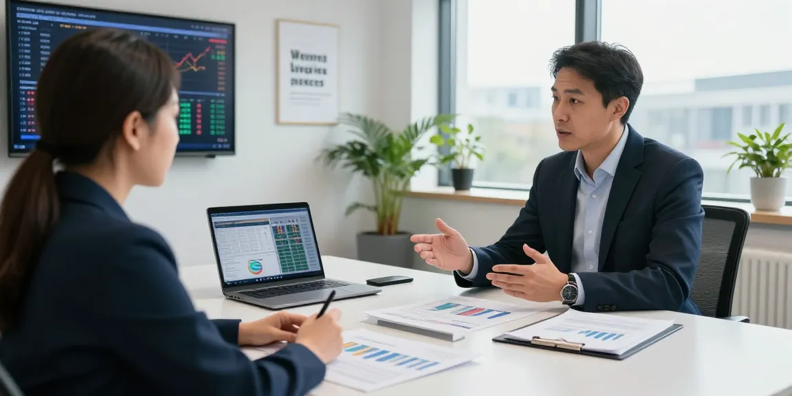 Discussing the cheapest merchant cash advance in UK with a financial advisor in an inviting office.