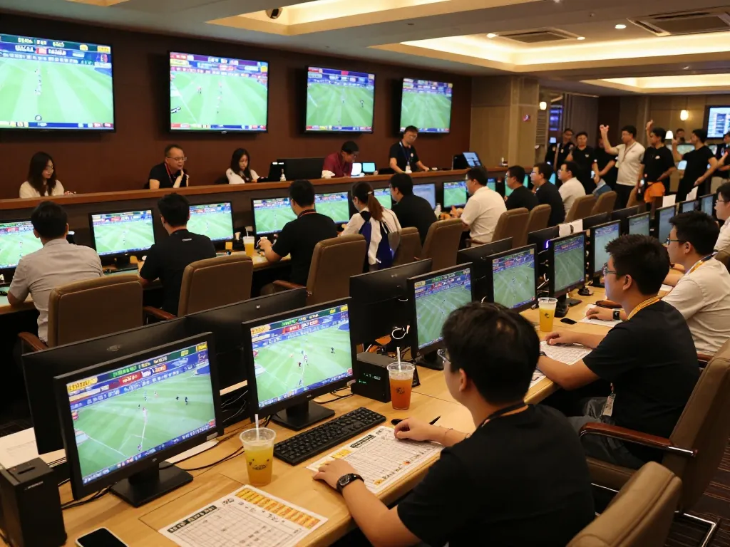 Suasana menarik dari lounge taruhan olahraga Toto Macau dengan penjudi yang berdedikasi menganalisis acara langsung.
