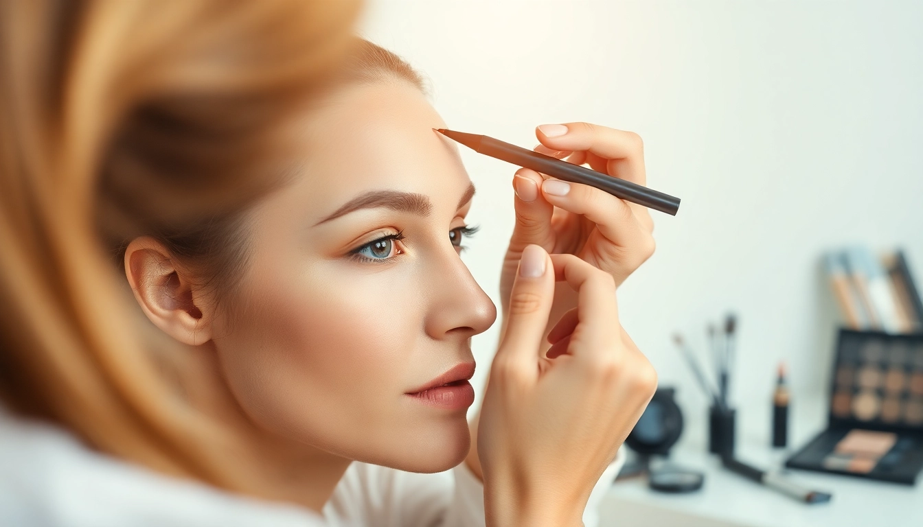 Skillful application of an eyebrow pen enhancing natural beauty in a studio setting.