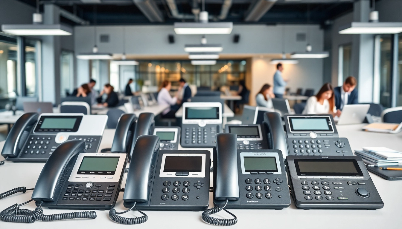 Showcasing telephone systems in a vibrant office, highlighting modern communication tools.