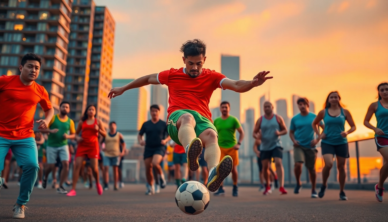 Todo deporte: atleta practicando diversos deportes en un ambiente urbano vibrante.