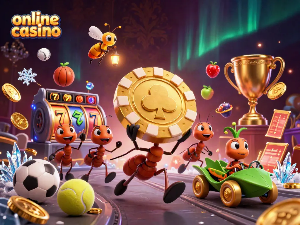 Gioca nei migliori casino online con una squadra di formiche che porta una fiches d'oro in un tunnel.