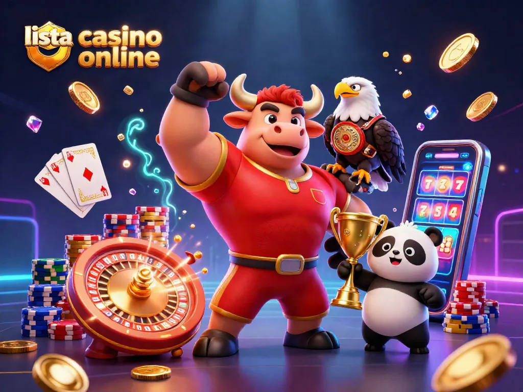 Gioca con la lista casino online, scoprendo l'energia delle vincite e dei premi in un'illustrazione vivace.