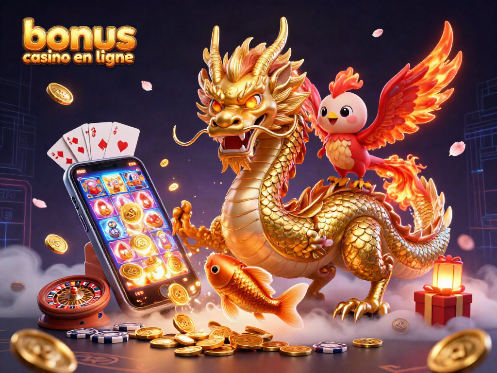 Profitez des offres incroyables sur bonus casino en ligne avec une illustration de dragon et phoenix.