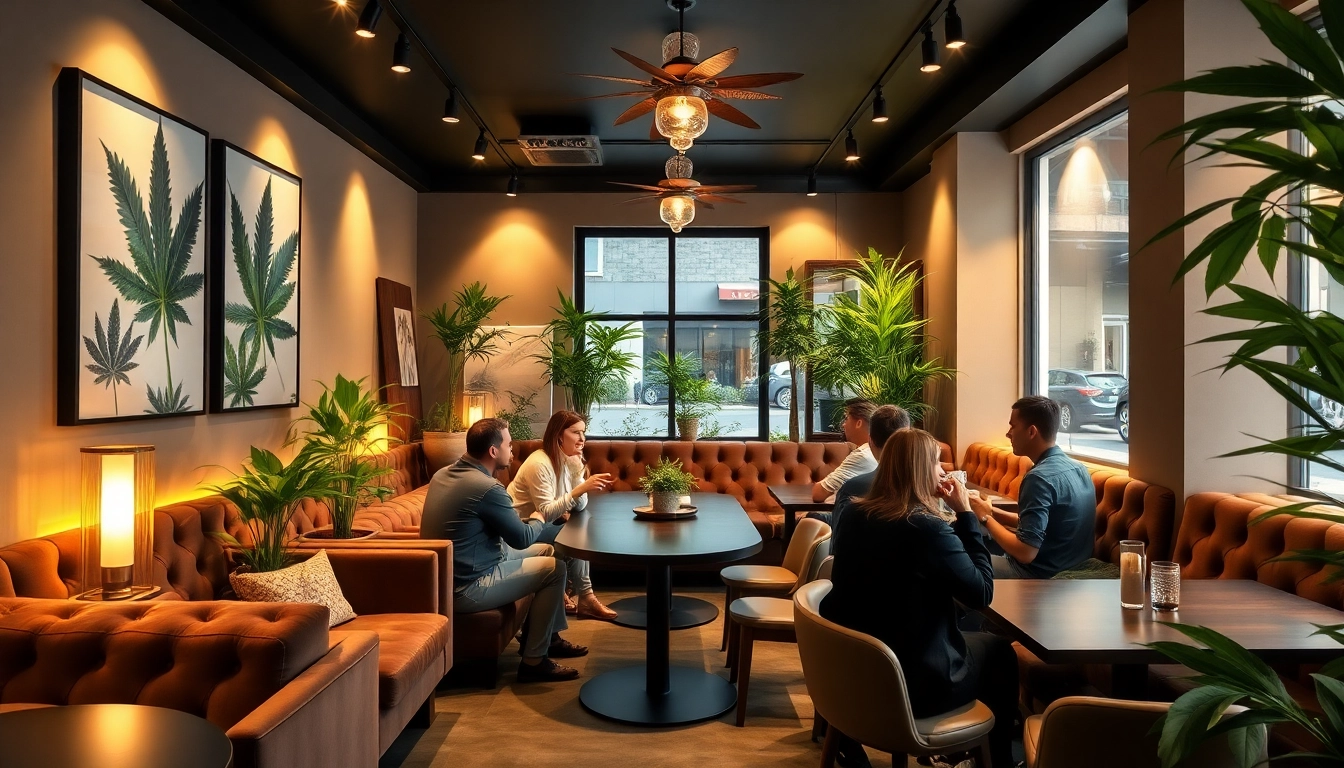 Kreative Atmosphäre im cannabis club hamburg mit entspannten Gästen und stilvollem Ambiente.