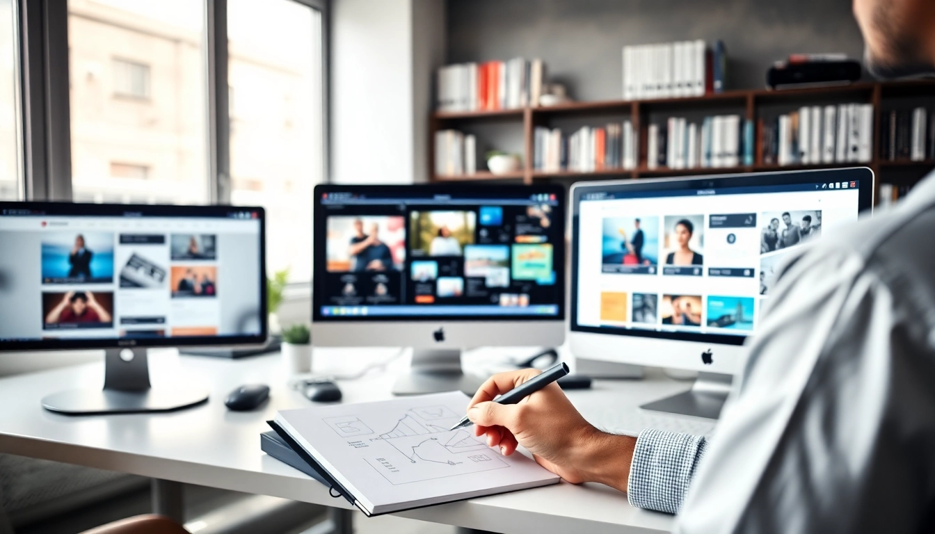Team of a web design company creating innovative digital solutions in a modern office.